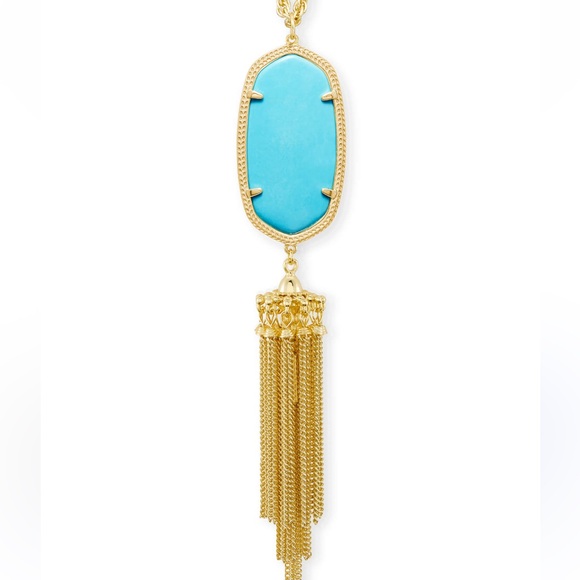 Kendra Scott Rayne Gold Long Pendant Necklace in Blue Glass